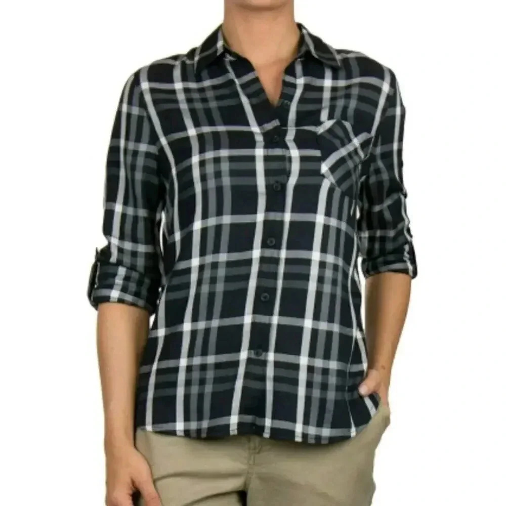 Woolrich Plaid Flannel Shirt Top S Grey Check NWT v6x